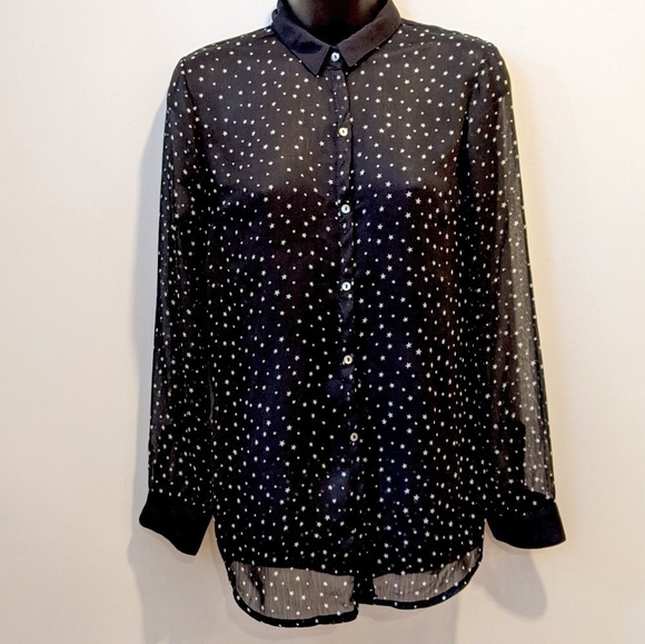 2/$20 Zara trafaluc black sheer button front blouse S - Picture 1 of 7